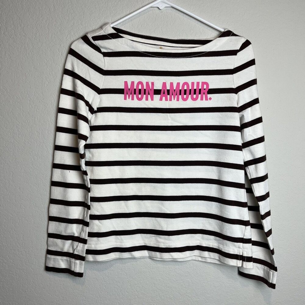 Kate Spade Shirt Womens Small White Stripe Mon Amour Boatneck Long Sleeve Cotton